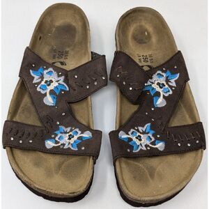 Betula Birkenstock Women's Zara Embroidered Floral Sandals Size 39 8 Y2K Vintage